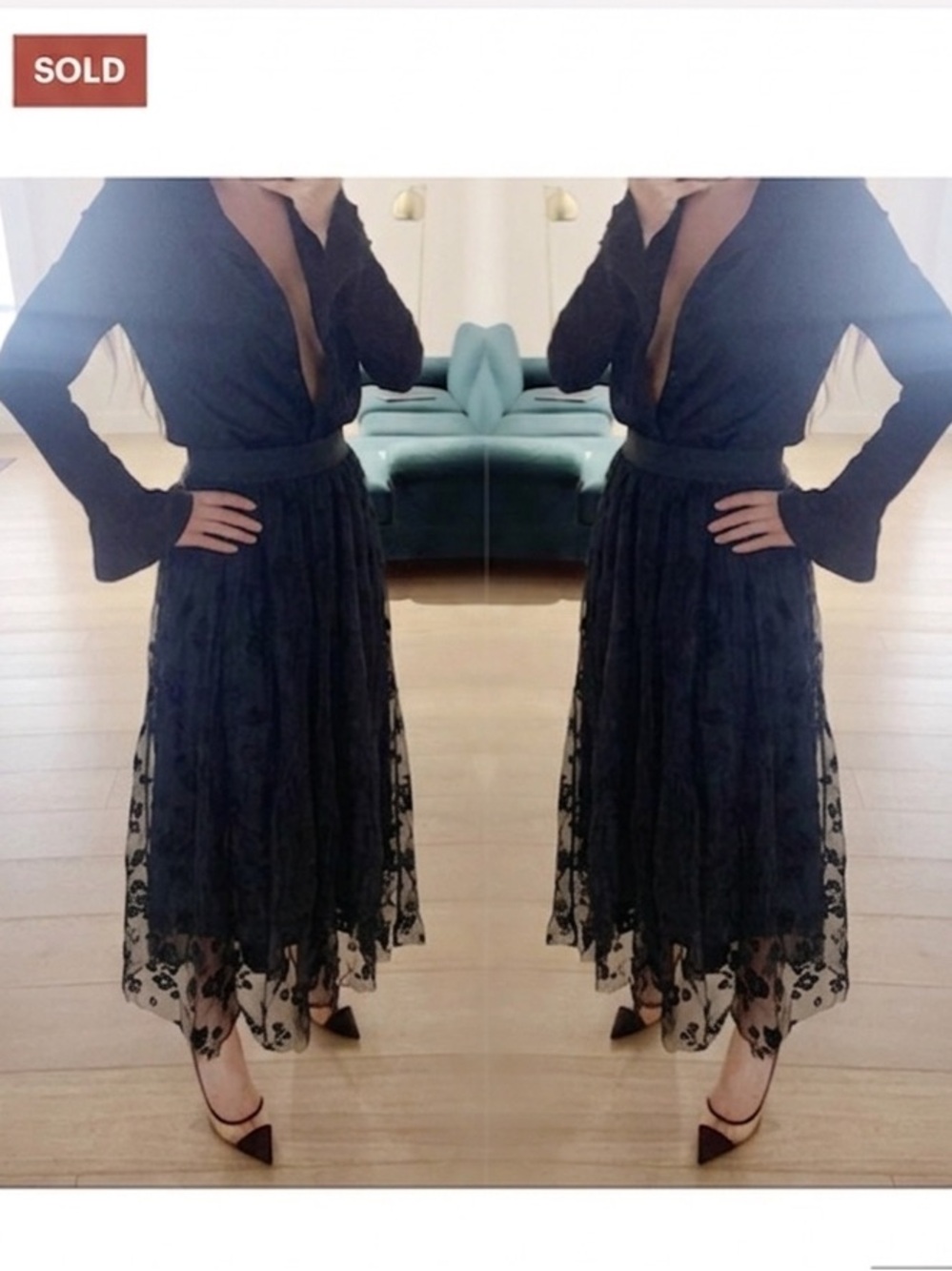 SHEIN Black Floral Lace Maxi Skirt